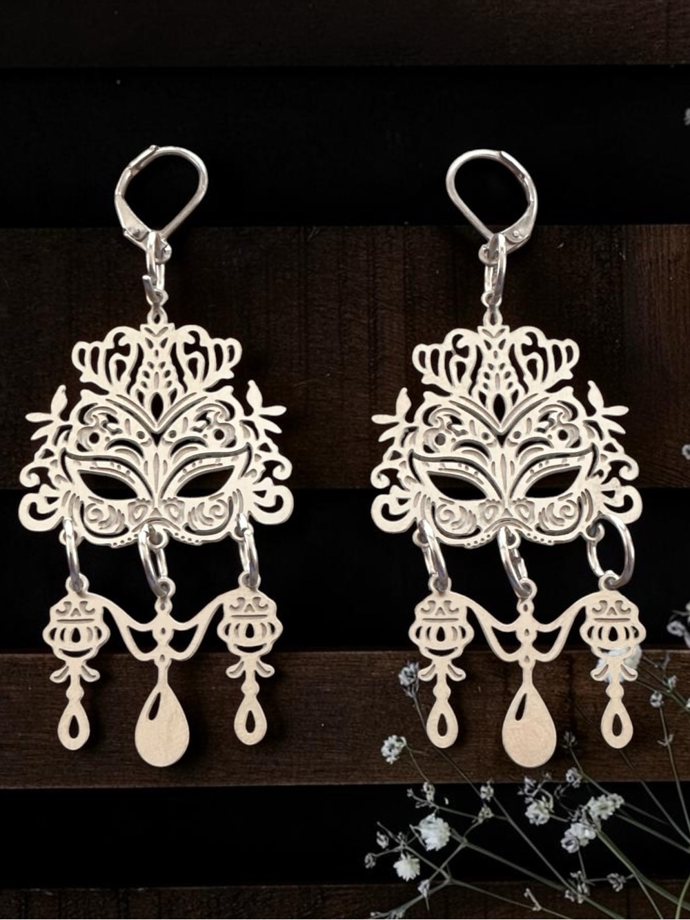 🆕 Carnival Mask Laser Etched Dangle Earrings